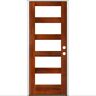 Krosswood Doors 36 in. x 80 in. Modern Hemlock Left-Hand/Inswing 5-Lite Clear Glass Red Chestnut Stain Wood Prehung Front Door