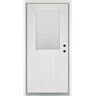 MP Doors 36 in. x 80 in. Low-E Blinds Between Glass White Left-Hand Inswing 1/2 Lite Clear Fiberglass Prehung Front Door