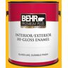 BEHR PREMIUM PLUS 1 gal. #P290-7 Laser Lemon Hi-Gloss Enamel Interior/Exterior Paint