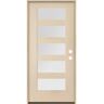 Krosswood Doors ASCEND Modern 36 in. x 80 in. 5-Lite Left-Hand/Inswing Satin Etched Glass Unfinished Fiberglass Prehung Front Door