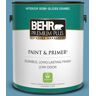 BEHR PREMIUM PLUS 1 gal. #S490-4 Yacht Blue Semi-Gloss Enamel Low Odor Interior Paint & Primer