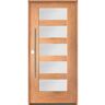 Krosswood Doors ASCEND Modern Faux Pivot 36 in. x 80 in. 5 Lite Right-Hand/Inswing Satin Glass Teak Stain Fiberglass Prehung Front Door