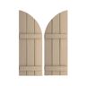 Ekena Millwork 16-1/2 in. x 70 in. Polyurethane Rough Cedar 3-Board Joined Board-n-Batten Quarter Arch Top Shutters Primed Tan