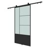 Opera 37 in. x 84 in. 3/4 Lite Frosted Glass Black Metal Finish Sliding Barn Door with Hardware Kit