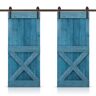 CALHOME Mini X 60 in. x 84 in. Ocean Blue Stained DIY Solid Pine Wood Interior Double Sliding Barn Door with Hardware Kit