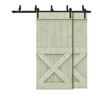 CALHOME 60 in. x 84 in. Mini X-Bypass Sage Green Stained DIY Solid Wood Interior Double Sliding Barn Door with Hardware Kit