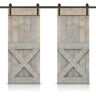 CALHOME Mini X 60 in. x 84 in. Smoke Gray Stained DIY Solid Pine Wood Interior Double Sliding Barn Door with Hardware Kit