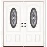 Feather River Doors 66 in. x 81.625 in. Sapphire Patina 3/4 Oval Lite Unfinished Smooth Right-Hand Fiberglass Double Prehung Front Door