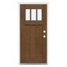 MP Doors 36 in. x 80 in. Medium Oak Left-Hand Inswing 3 Lite LoE Classic Craftsman Stained Fiberglass Prehung Front Door