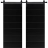 Modern LINE Designed 48 in. x 84 in. MDF Panel Black Painted Double Sliding Barn Door with Hardware Kit