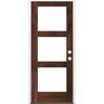 Krosswood Doors 36 in. x 80 in. Modern Hemlock Left-Hand/Inswing 3-Lite Clear Glass Red Mahogany Stain Wood Prehung Front Door