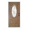 MP Doors 36 in. x 80 in. Medium Oak Left-Hand Inswing 3/4 Oval-Lite Andaman with Brass Stained Fiberglass Prehung Front Door