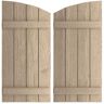 Ekena Millwork 22 in. x 38 in. Polyurethane Rough Sawn 4-Board Joined Board-n-Batten Elliptical Top Shutters, Primed Tan