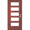 Krosswood Doors ASCEND Modern 36 in. x 80 in. 5-Lite Left-Hand Inswing Clear Glass Redwood Stain Fiberglass Prehung Front Door