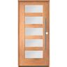 Krosswood Doors ASCEND Modern Faux Pivot 36 in. x 80 in. 5 Lite Left-Hand/Inswing Satin Glass Teak Stain Fiberglass Prehung Front Door