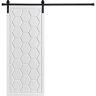 AIOPOP HOME Modern Framed Honey Comb Designed 84 in. x 28 in. MDF Panel White Painted Sliding Barn Door with Hardware Kit