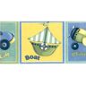 Dundee Deco Falkirk Brin Boat, Plane, Train, Car Blue, Yellow, Green Wallpaper Border