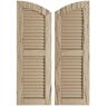 Ekena Millwork 18 x 40 in. Timberthane Polyurethane Riverwood 2-Equal Louvered with Elliptical Top Faux Wood Shutters Pair in Primed