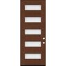 Steves & Sons Regency 36 in. x 96 in. 5L Modern Opaque Glass RHOS Chestnut Stained Fiberglass Prehung Front Door