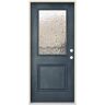 JELD-WEN 36 in. x 80 in. Left-Hand 1/2 Lite Vapor Decorative Glass Denim Stain Fiberglass Prehung Front Door with Brickmould