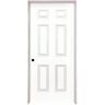 Steves & Sons 28 in. x 80 in. 6 Panel Right-Handed Solid Core White Primed Wood Single Prehung Interior Door With Nickel Hinges