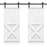 CALHOME Mini X 60 in. x 84 in. White Stained DIY Solid Pine Wood Interior Double Sliding Barn Door with Hardware Kit