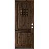 Krosswood Doors 36 in. x 96 in. Mediterranean Knotty Alder Arch Top 2 Panel Left-Hand/Inswing Black Stain Wood Prehung Front Door