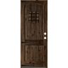 Krosswood Doors 48 in. x 96 in. Mediterranean Knotty Alder Arch Top 2 Panel Left-Hand/Inswing Black Stain Wood Prehung Front Door