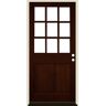 Krosswood Doors 36 in. x 80 in. 9-Lite with Beveled Glass Left Hand Red Mahogany Stain Douglas Fir Prehung Front Door