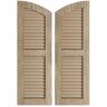 Ekena Millwork 12 in. x 38 in. Polyurethane Sandblasted Two Equal Louver w/Elliptical Top Faux Wood Shutters (Per Pair), Primed Tan