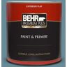 BEHR PREMIUM PLUS 1 qt. #BIC-22 Relaxed Blue Flat Exterior Paint & Primer