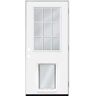 Steves & Sons 36 in. x 80 in. Reliant Series White Primed LHOS 9 Lite Fiberglass Prehung Back Door with Extra Large Pet Door