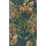Walls Republic Teal and Orange Aralia Leaves Metallic Textured Botanical Wallpaper Non-Woven Non-Pasted Covered 57 sq. ft. Double Roll
