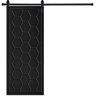 AIOPOP HOME Modern Framed Honey Comb Designed 96 in. x 30 in. MDF Panel Black Painted Sliding Barn Door with Hardware Kit