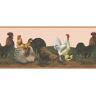 Dundee Deco Falkirk Dandy White, Brown, Yellow Rooster, Hen, Chicks Country Peel and Stick Wallpaper Border