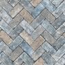 Herringbone Brick Blue/Taupe Design Matte Finish Vinyl on Non-Woven Non-Pasted Wallpaper Roll