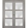 Sartodoors 2552 36 in. x 84 in. 3 Panel Gray Finished Pine Wood Sliding Door with Double Pocket Hardware