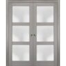 Sartodoors 2552 64 in. x 84 in. 3 Panel Gray Finished Pine Wood Sliding Door with Double Pocket Hardware