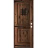 Krosswood Doors 32 in. x 80 in. Mediterranean Knotty Alder Sq. Top Red Mahogony Stain Left-Hand Inswing Wood Single Prehung Front Door