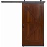 JELD-WEN 36 in. x 80 in. Karona K Design Chestnut Stained Rustic Walnut Wood Sliding Barn Door with Hardware Kit