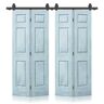 CALHOME 48 in. x 84 in. Vint Den Blue Stain 6Panel MDF Hollow Core Composite Double Bi-Fold Barn Doors with Sliding Hardware Kit