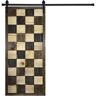 Artisan Series Chessboard Pattern 80 in. x 24 in. Clear Coat Finished Pine Wood Sliding Barn Door with Hardware Kit