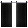 Modern FramedHerringbone Designed 48 in. x 84 in. MDF Panel Black Painted Double Sliding Barn Door with Hardware Kit