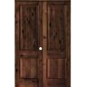 Krosswood Doors 60 in. x 96 in. Rustic Knotty Alder 2-Panel Square Top Left-Handed Red Mahogany Stain Wood Prehung Interior Double Door