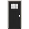JELD-WEN Smooth Pro 36 in. x 80 in. 2 Panel Right Hand 6 Lite Clear Black Fiberglass Prehung Front Door w/White Interior Finish