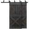 CALHOME 60 in. x 84 in. Mini X-Bypass Charcoal Black Stained DIY Solid Wood Interior Double Sliding Barn Door with Hardware Kit