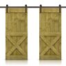 CALHOME Mini X 60 in. x 84 in. Jungle Green Stained DIY Solid Pine Wood Interior Double Sliding Barn Door with Hardware Kit