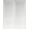 Krosswood Doors 48 in. x 96 in. Hybrid Core Primed MDF Composite Louvered Double Prehung Universal Interior French Door with Ball Catch