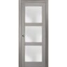 Sartodoors 2552 28 in. x 84 in. 3 Panel Gray Finished Pine Wood Sliding Door with Pocket Hardware