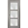 Sartodoors 2552 36 in. x 96 in. 3 Panel Gray Finished Pine Wood Sliding Door with Pocket Hardware